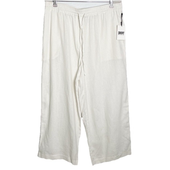 Dkny Pants - New DKNY Pure Wide Leg Linen Blend Crop Pants  White Beachy Coastal Cruise Large